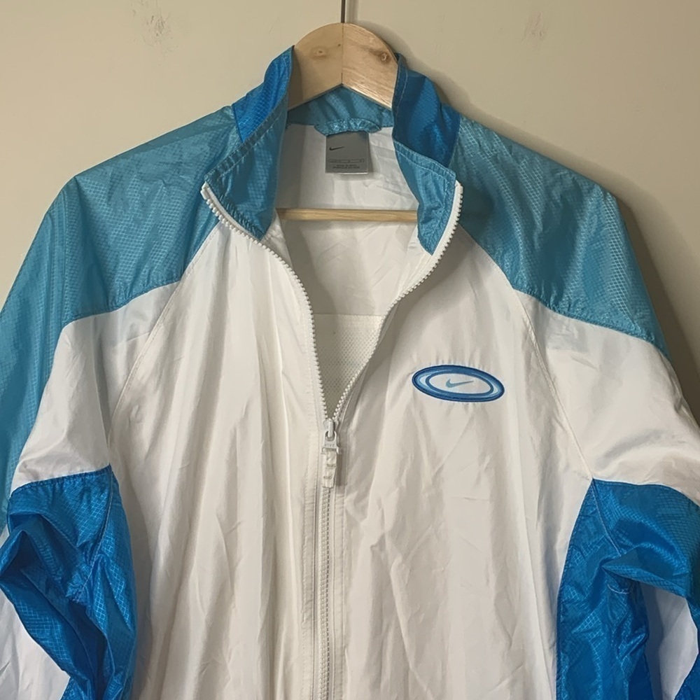 Nike | Vintage Blue White Oversized Classic Swoosh Windbreaker Jacket L 12/14 - Picture 3 of 17